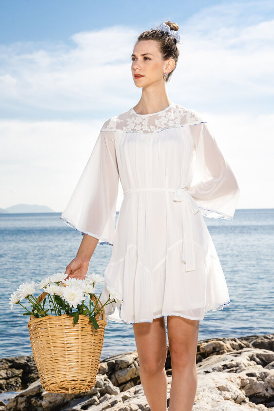 White Solid High-Low Dress, White, image 1