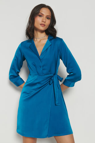 Powerhouse Solid A-Line Dress, Teal, image 1
