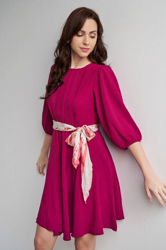 Magenta Solid Flared Dress, Magenta, image 4