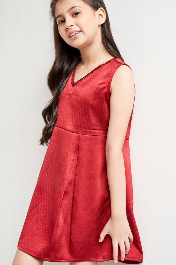 Maroon Solid Party Dress, Maroon, image 3