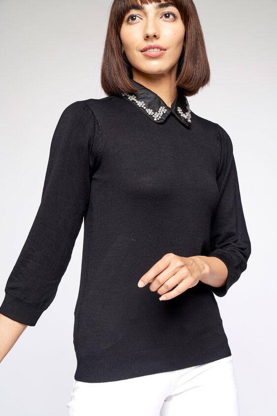 3 - Black Self Design Sweater Top, image 3