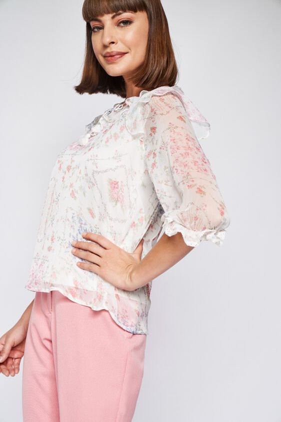 White Floral Blouson Top, , image 4