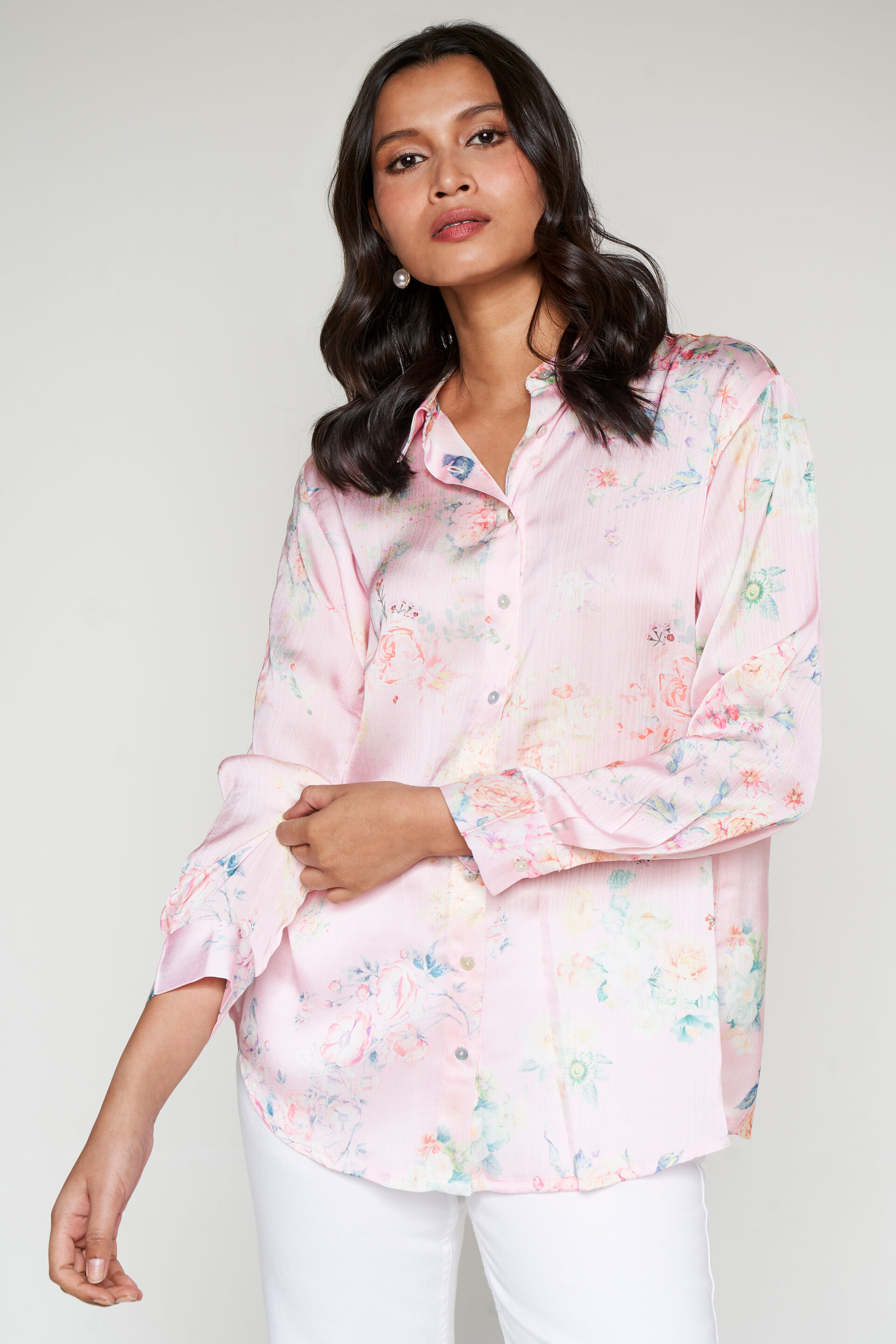 Isa Pink Floral Cotton Silk Shirt
