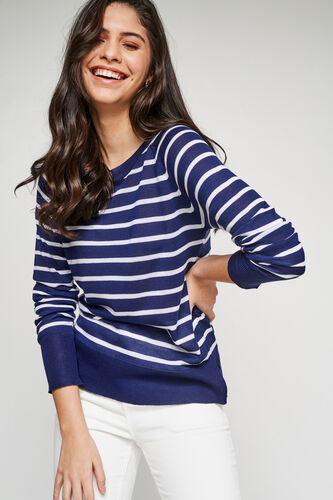 Indigo Stripes Straight Top, Indigo, image 4