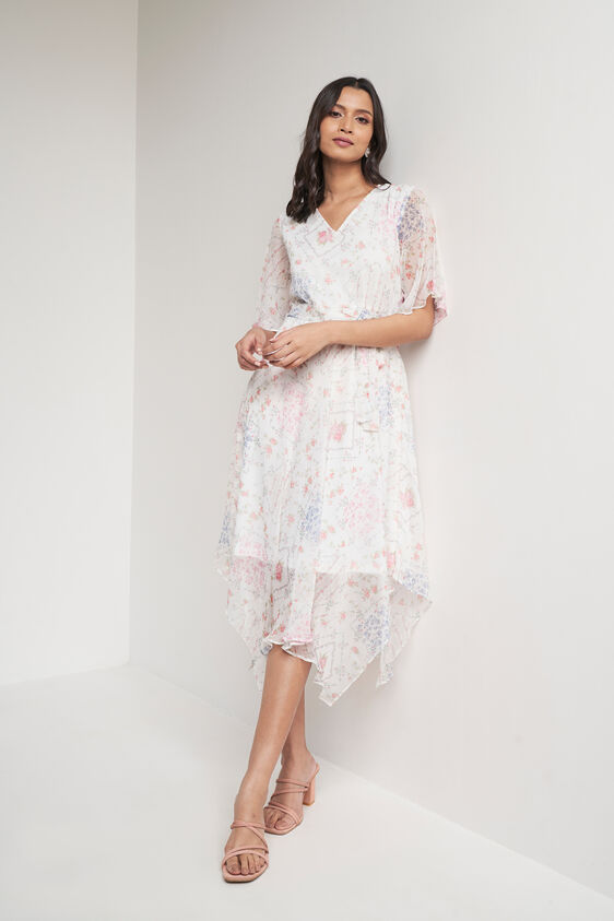 Cream Floral Flared Gown, Cream, image 1