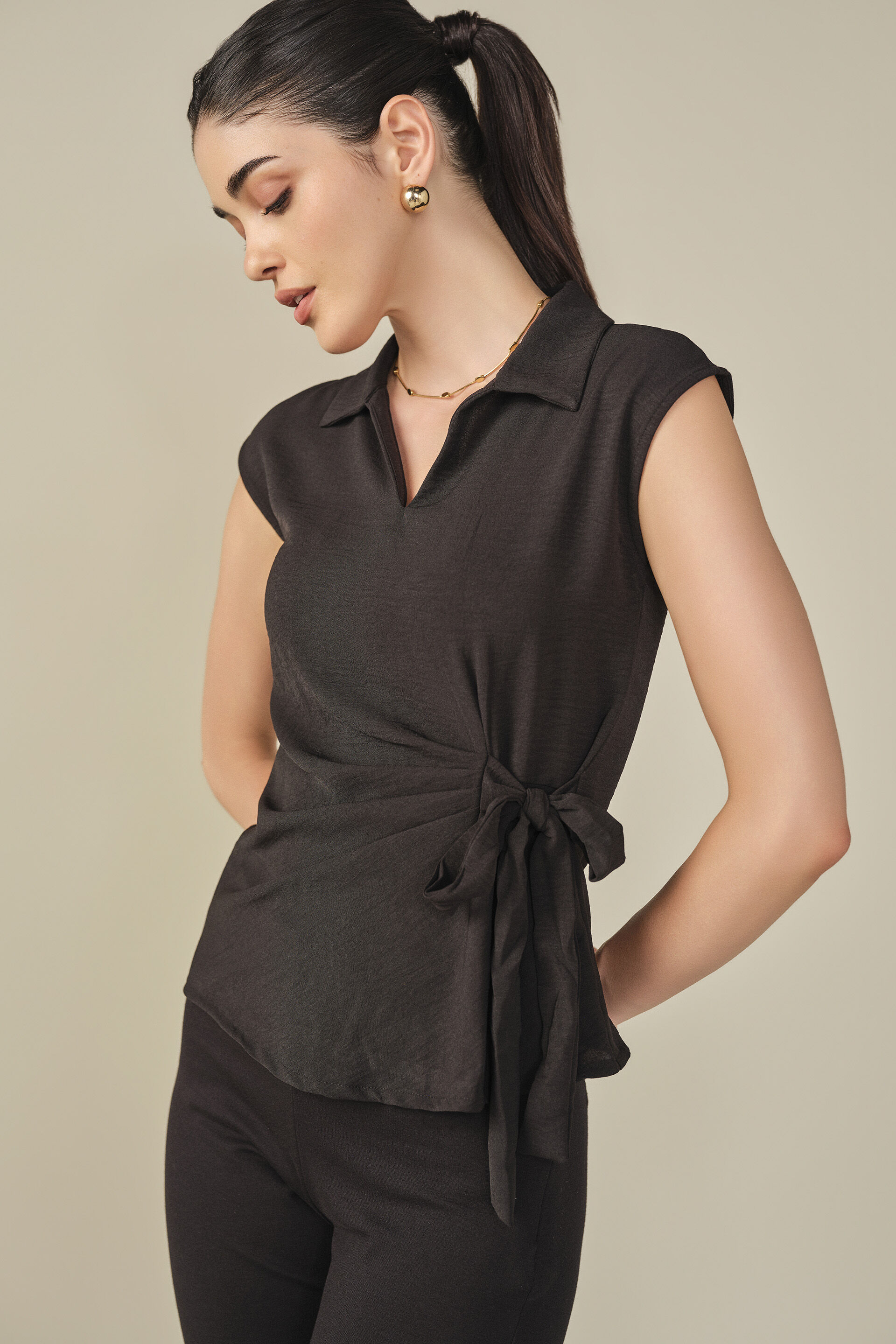 Solid Tie-up Top in Black, Black, image 5