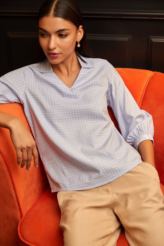 1 - Powder Blue Polka Dots Printed A-Line Top, image 1