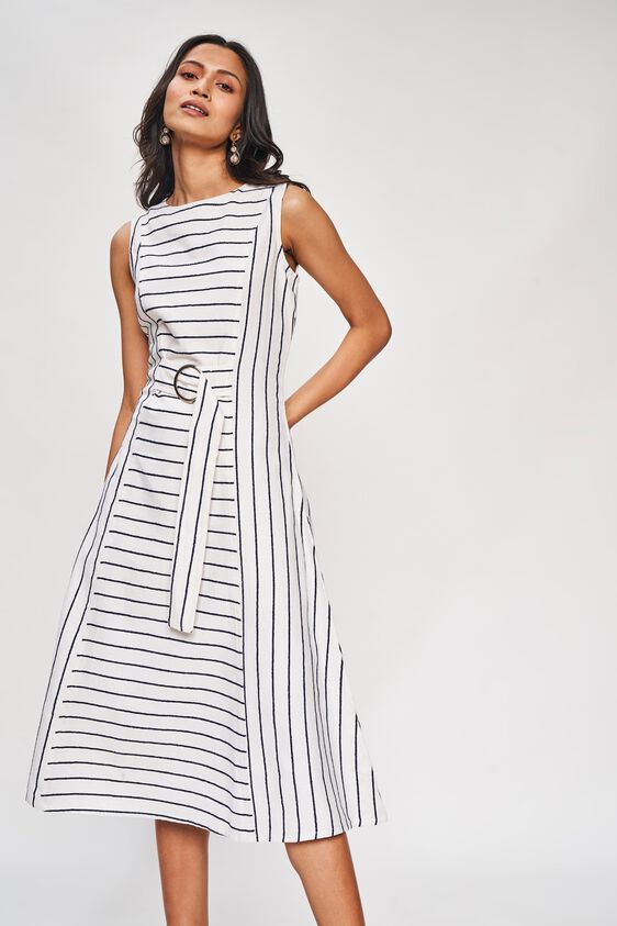 1 - Black and White Self Design Fit And Flare Dress, image 1
