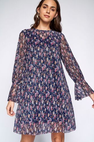 3 - Navy Floral A-Line Dress, image 3