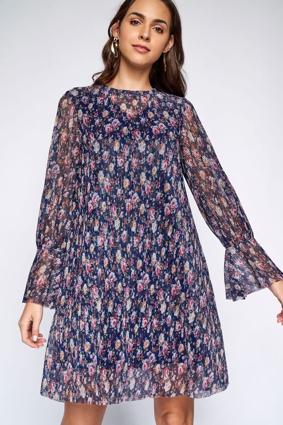 3 - Navy Floral A-Line Dress, image 3