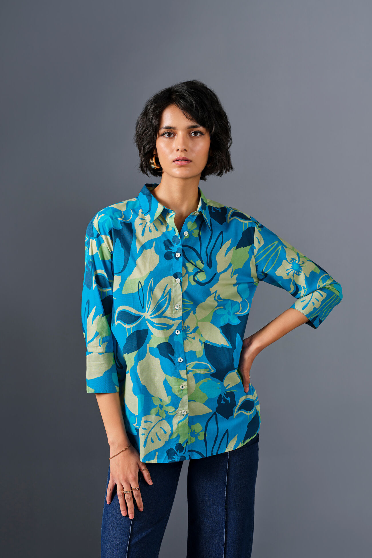Coral Reef Cotton Shirt, Blue, image 1