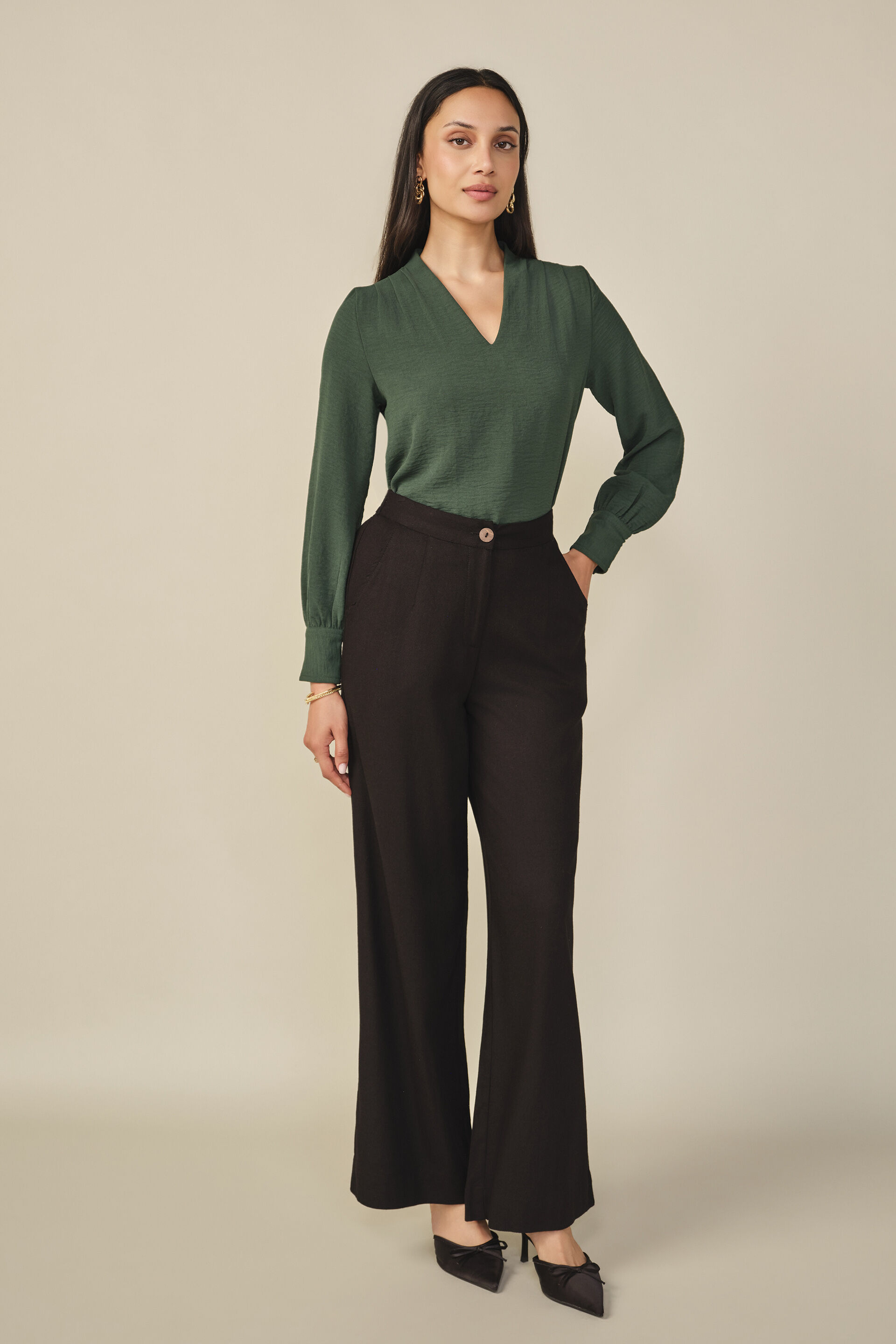 Solid Trousers in Black, Black, image 3