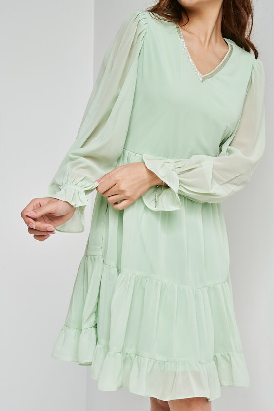 Light Green Knee Length Flared Fit And Flare Dress, Green, image 6