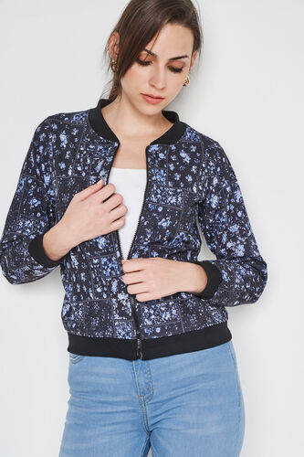 Blue and Black Floral Straight Top, Blue, image 1