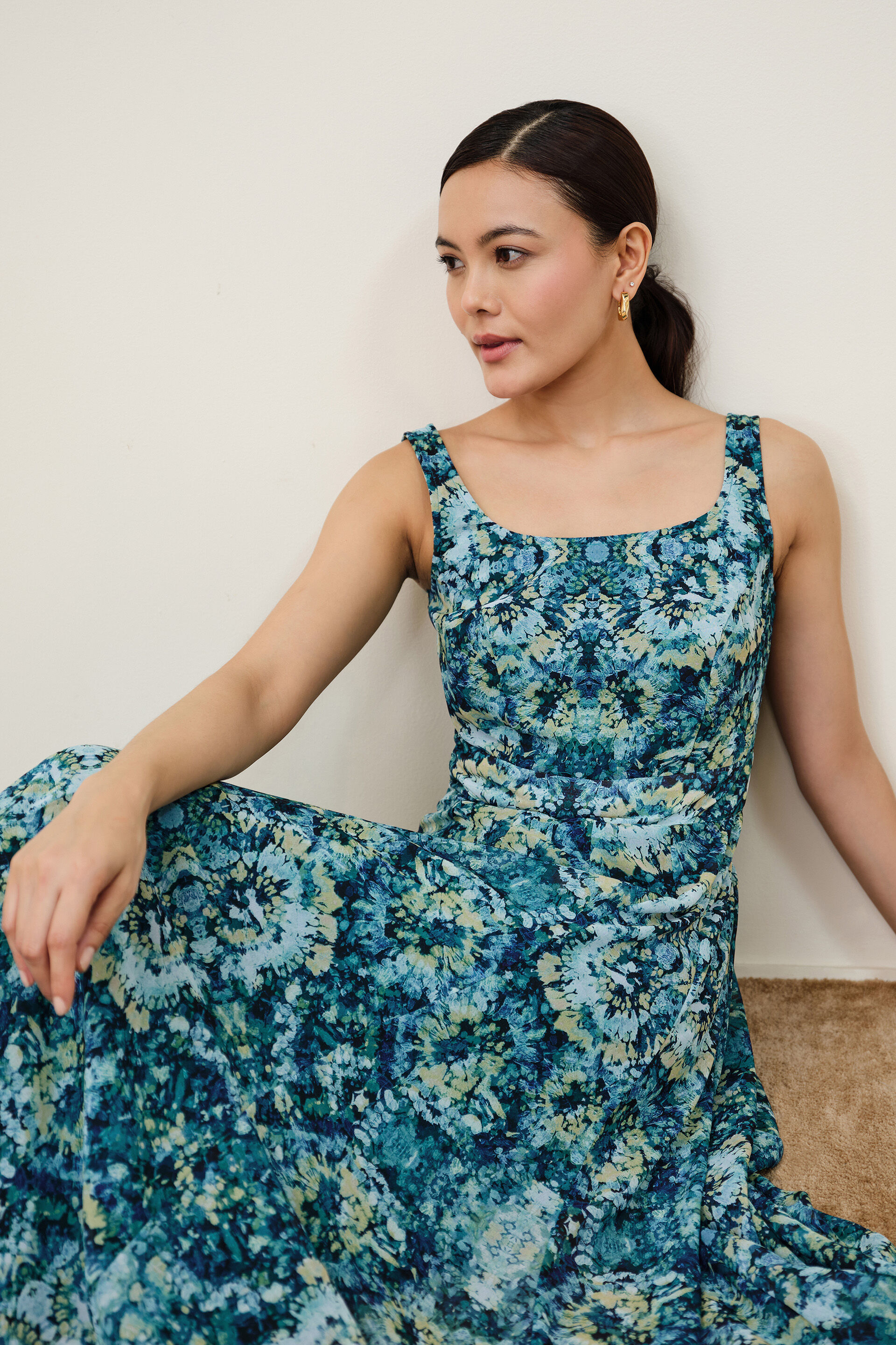 Sea Green Abstract Print Maxi, Green, image 4