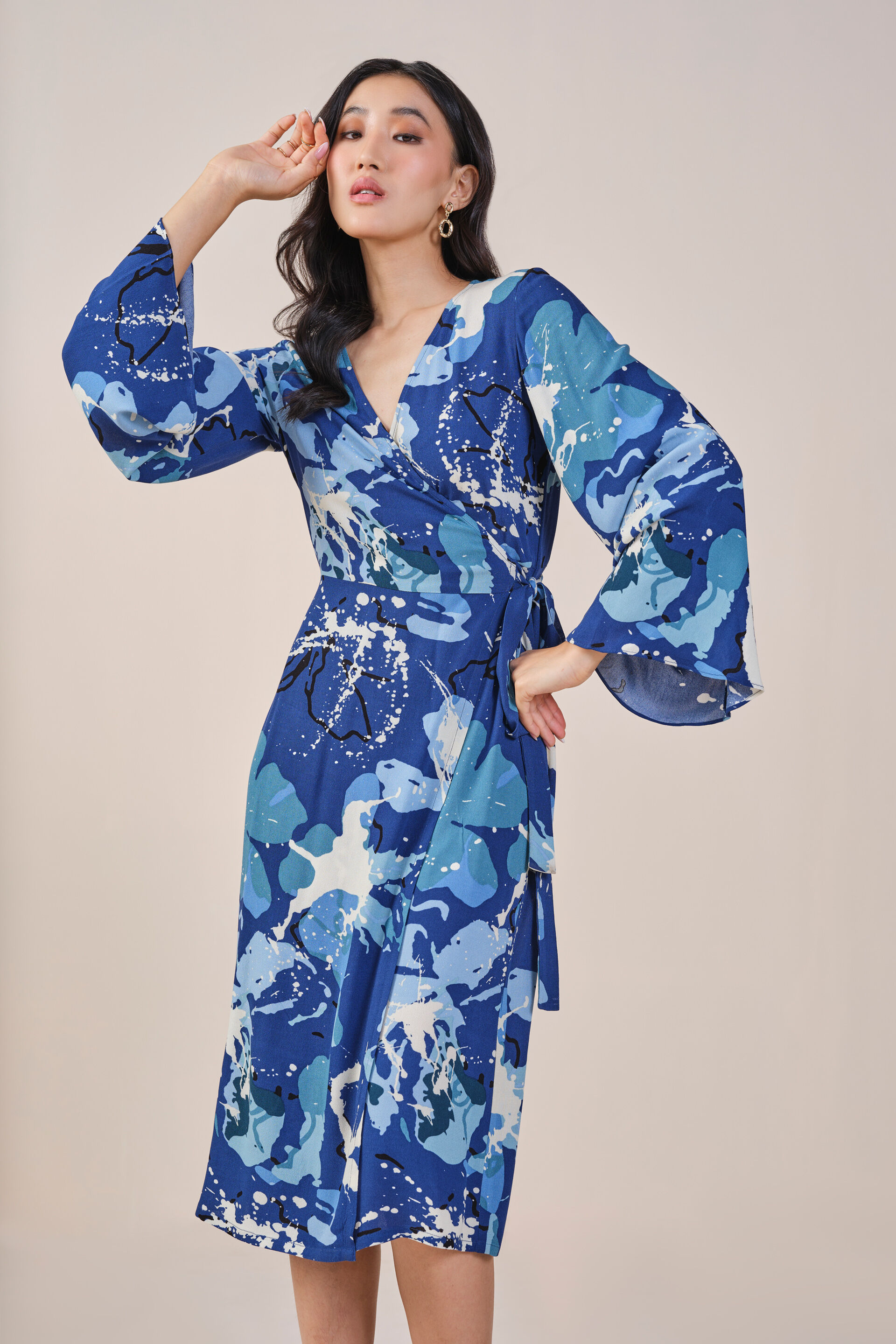 Marble Magic Wrap Dress, Blue, image 2
