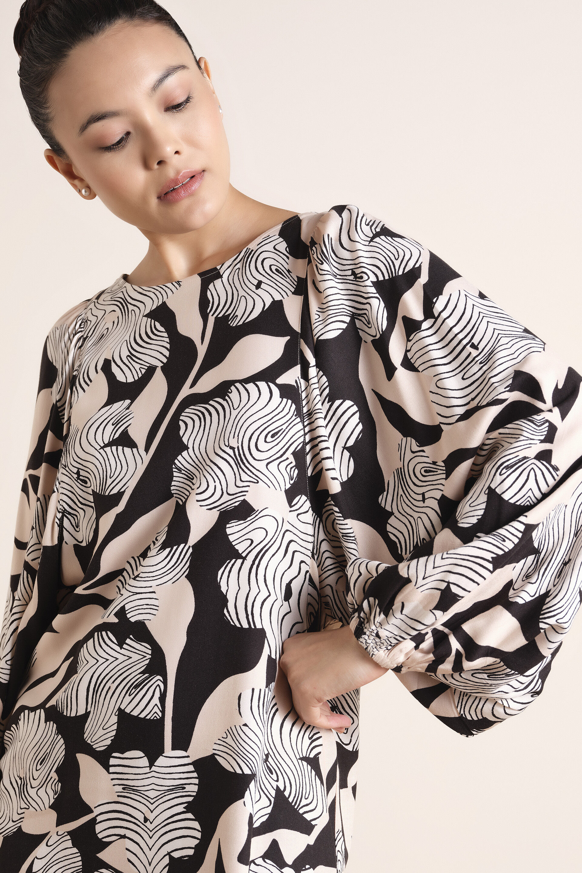 Florine Abstract Print Dress, Black, image 4