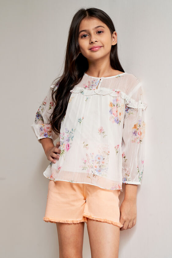 White Floral Straight Top, White, image 1