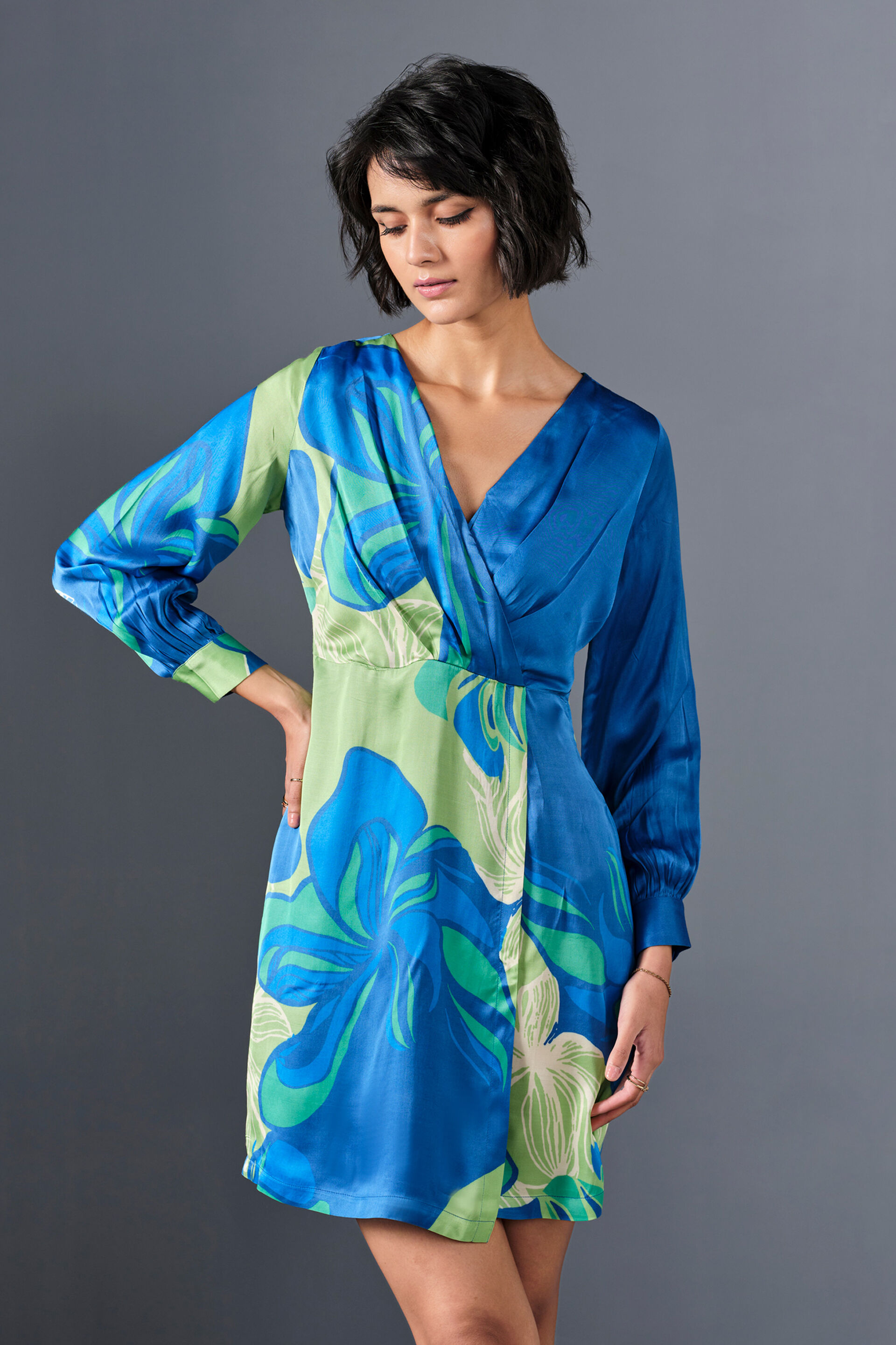 Azure Viscose Mini Dress, Blue, image 3