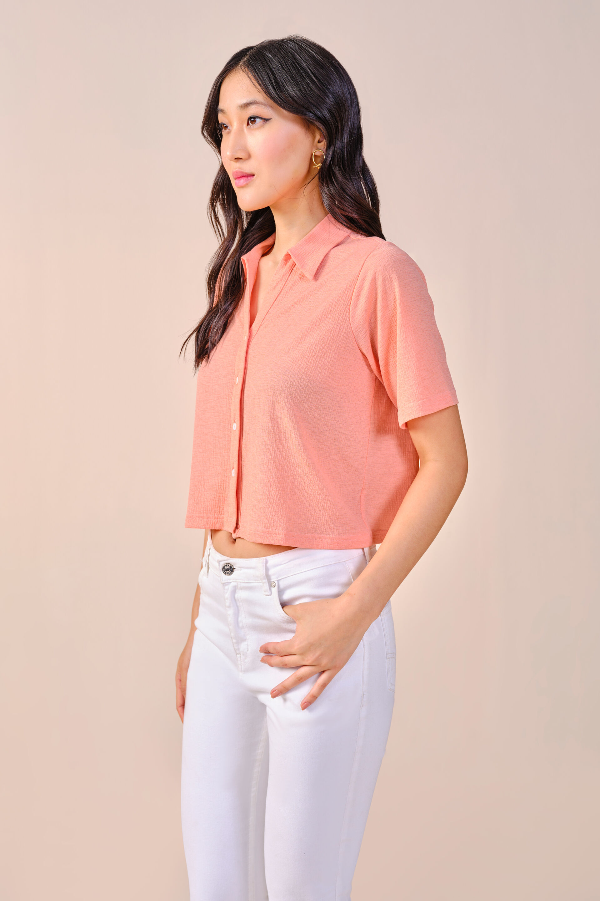Sasha Solid Shirt, Peach, image 6