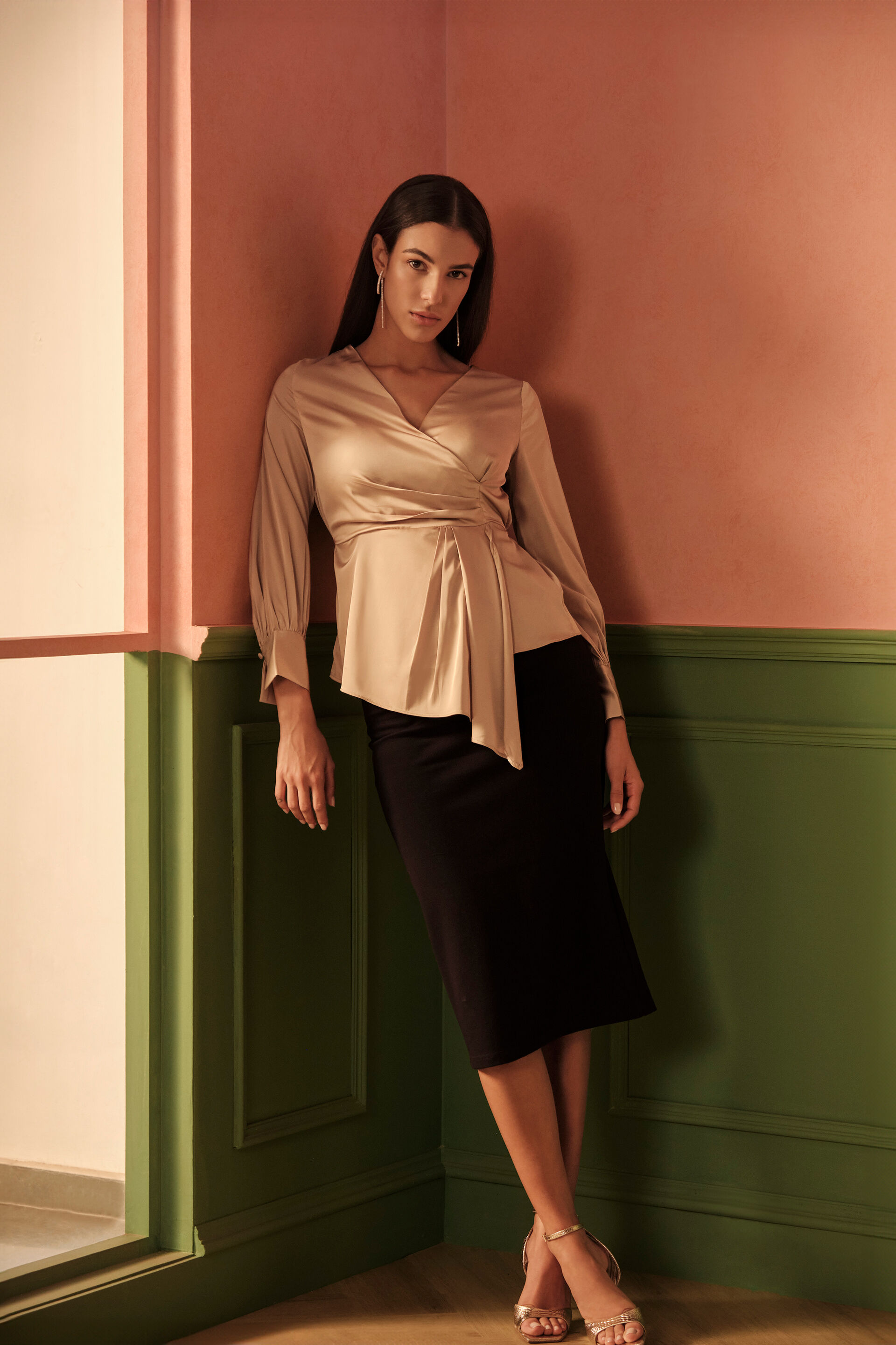 Sunlit Satin Top, Gold, image 1
