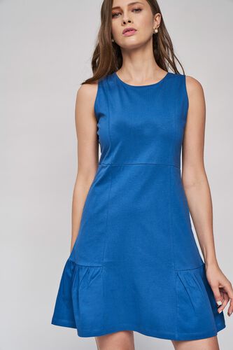1 - Blue Solid Fit And Flare Dress, image 1