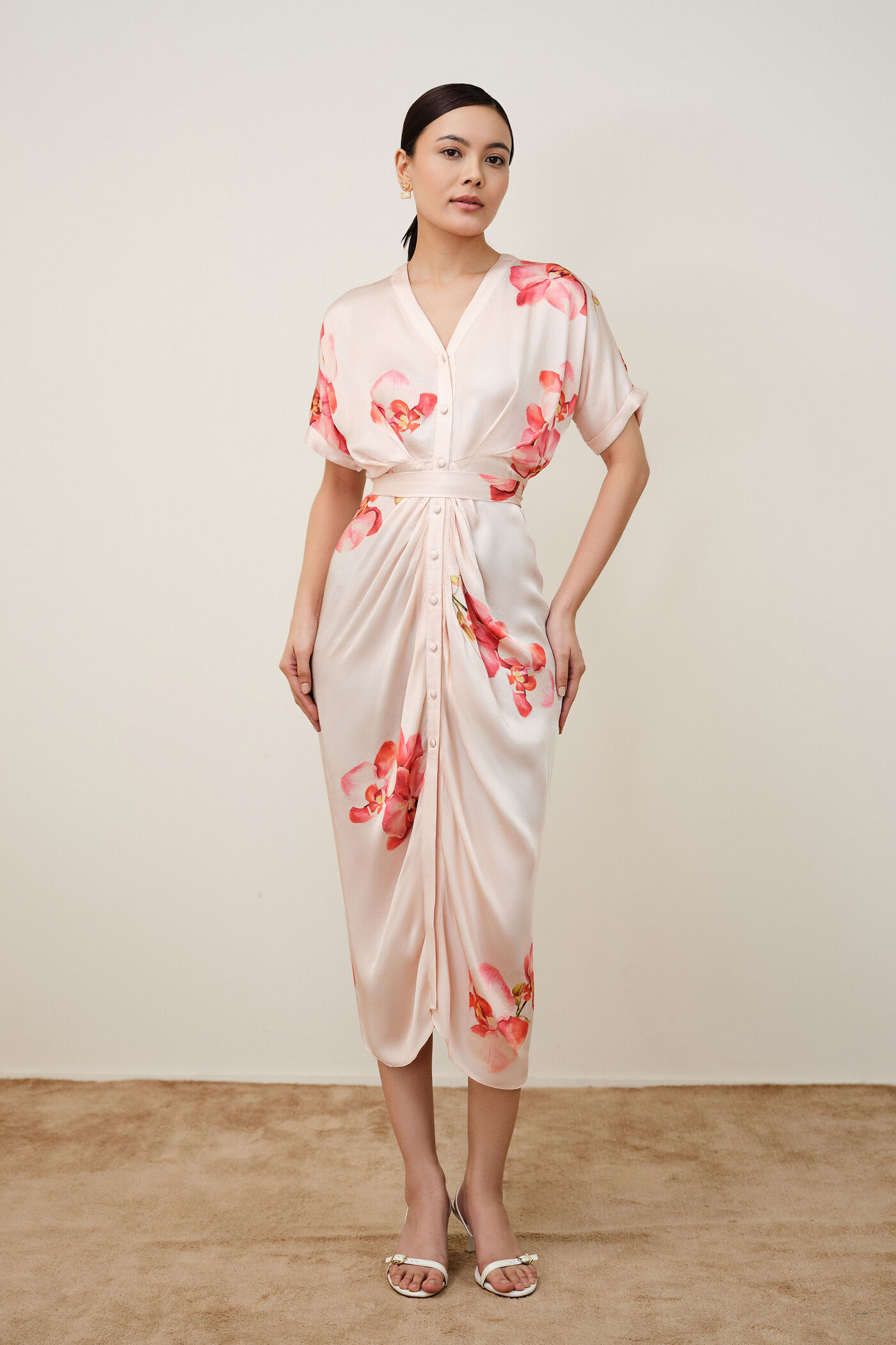 satin dress online india Shop Off White Chanderi Modal Satin Close Neck Dress Festive Wear in India