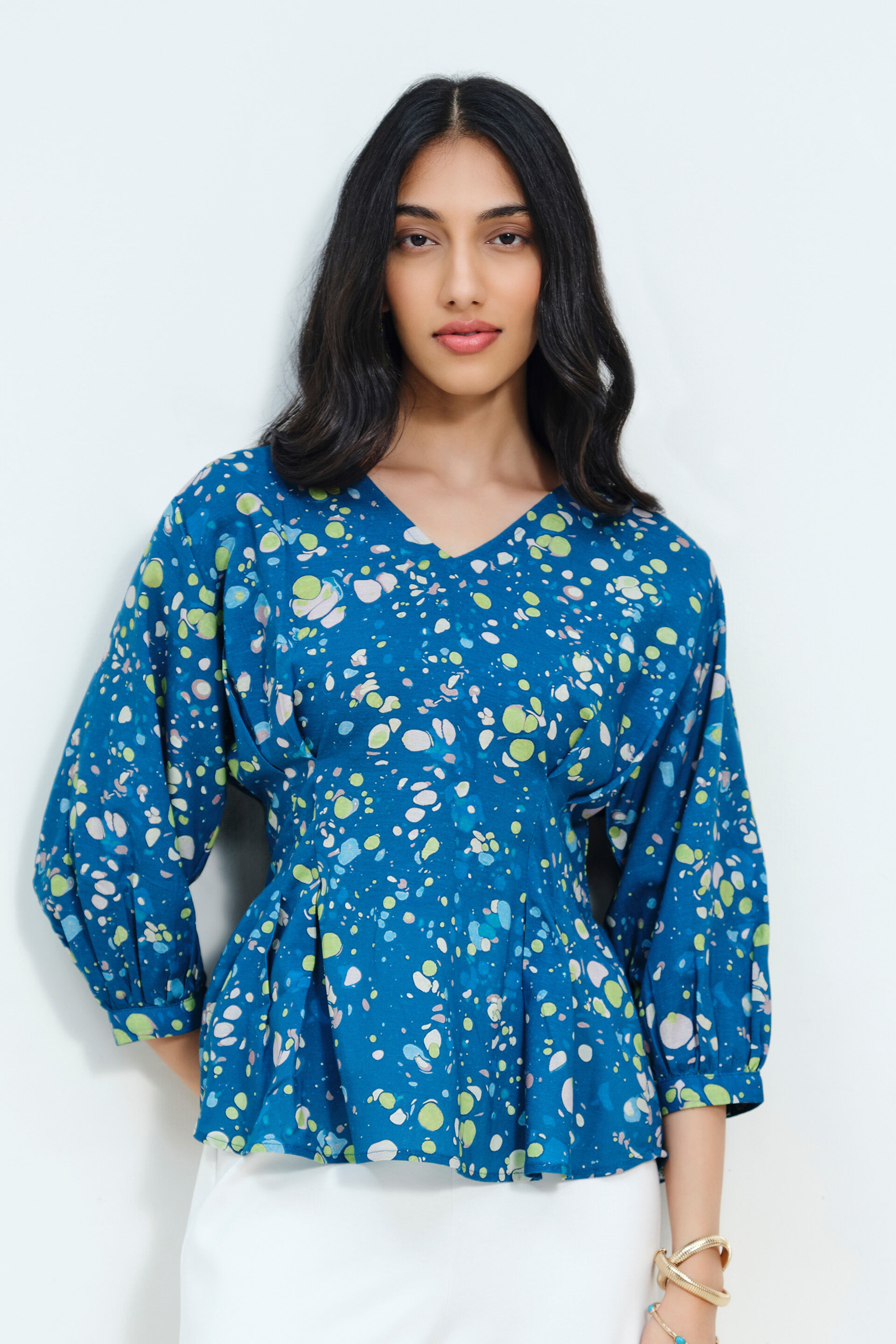 Abstract Polka-Print Blue Top, Blue, image 4