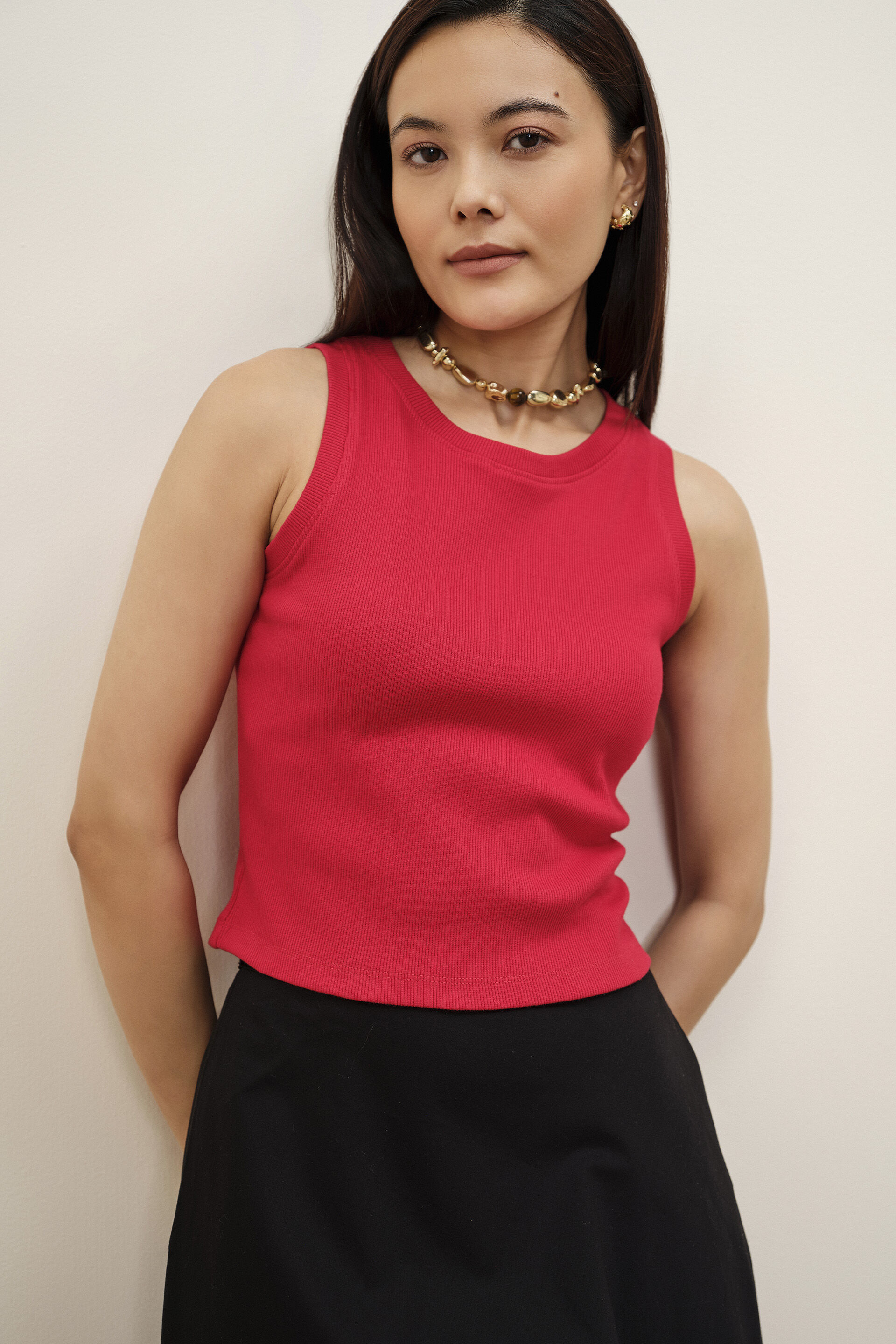Buy Red Ribbed Sleeveless Top Online for Women from AND India ...