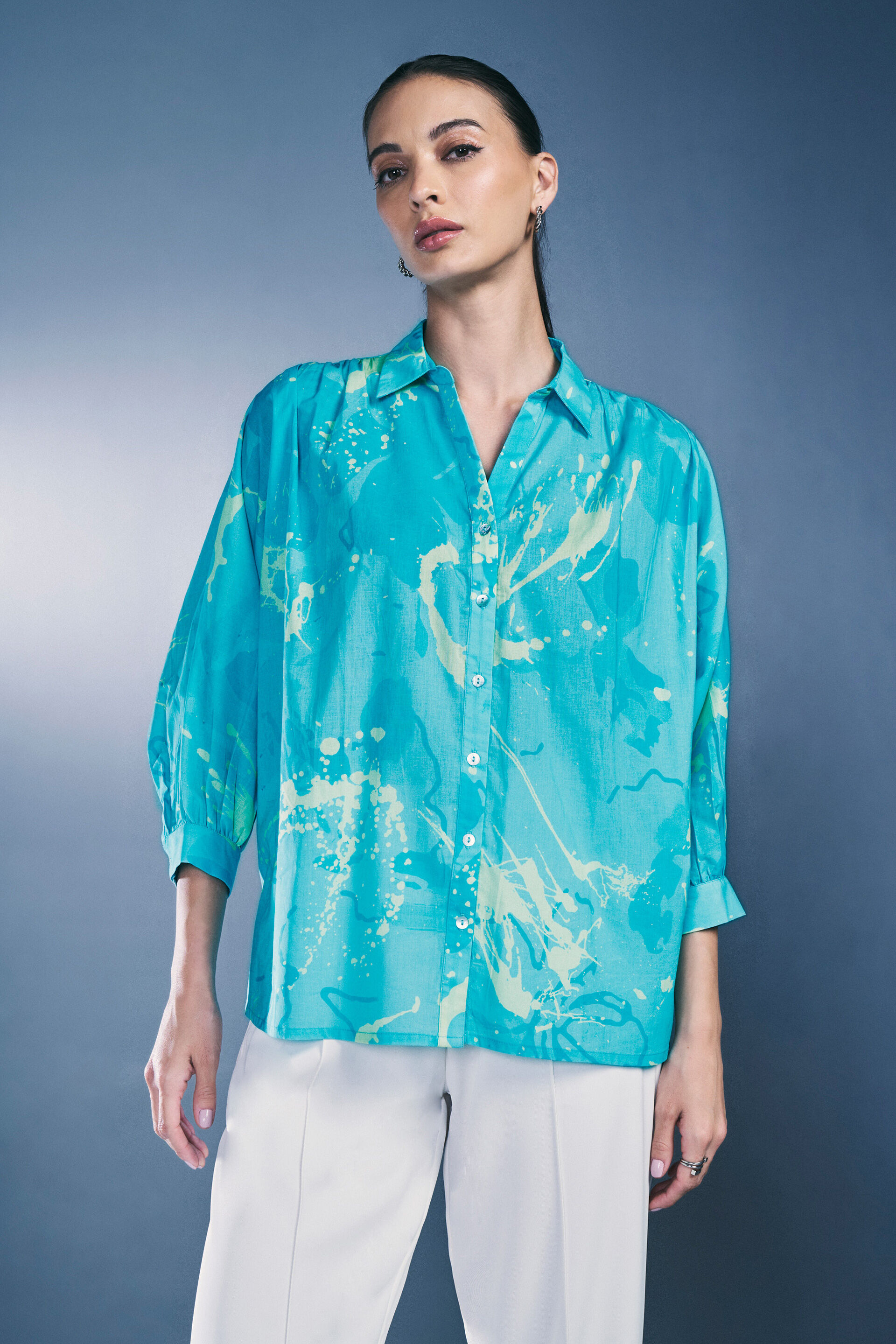 Island Vibes Cotton Shirt, Turquoise, image 1