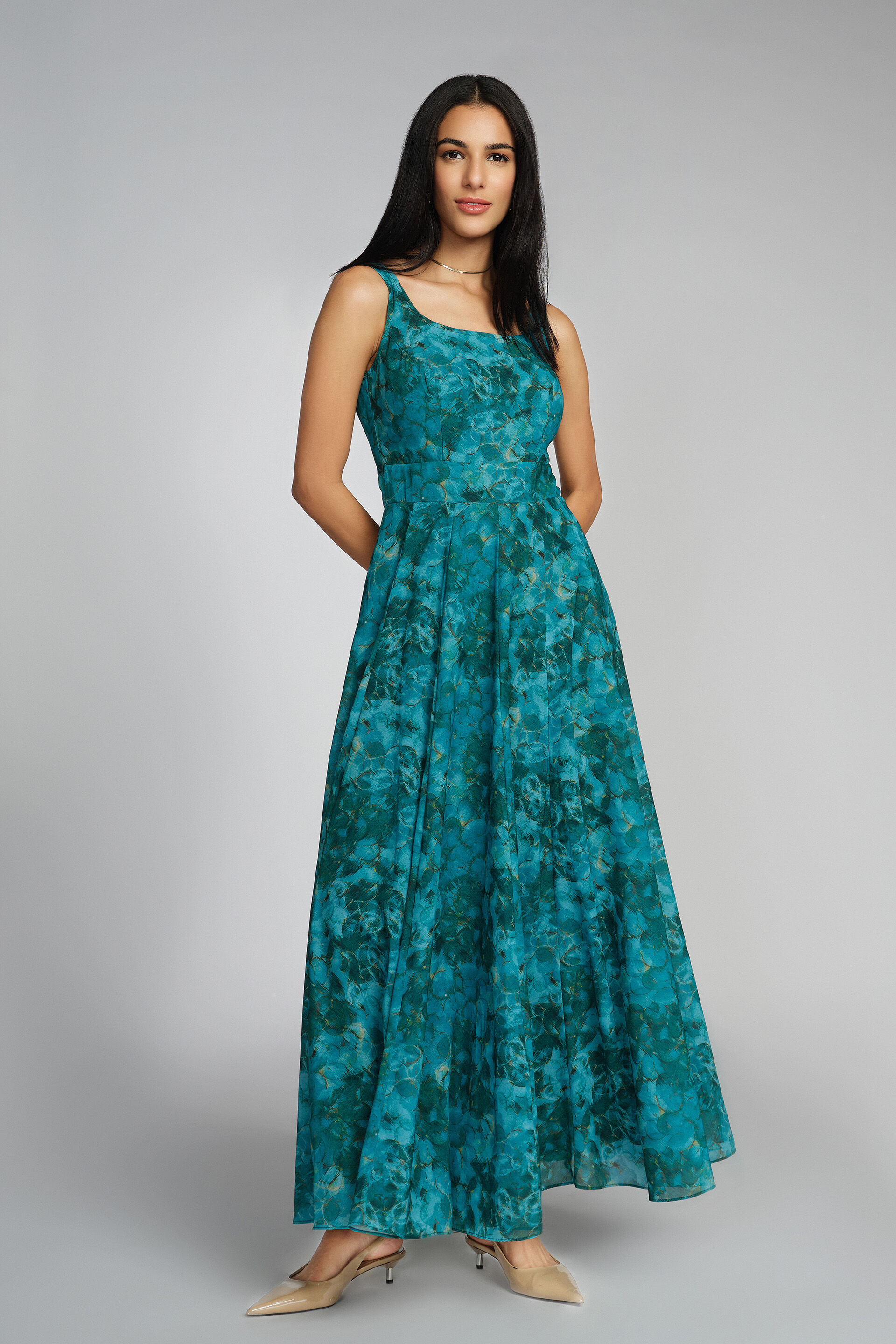 Verde Flared Dress, Green, image 3