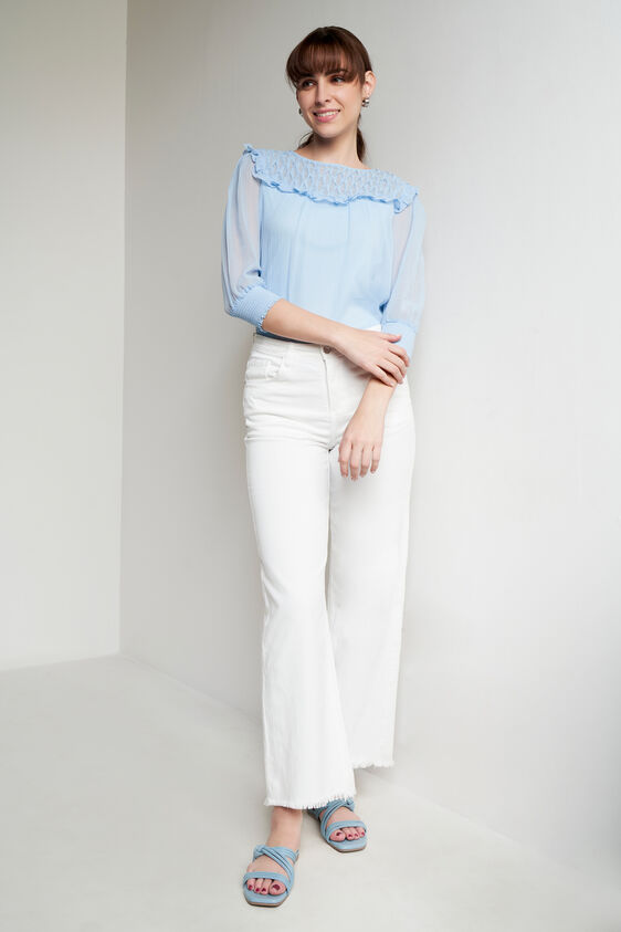 Sky Blue Solid Straight Top, Sky Blue, image 2