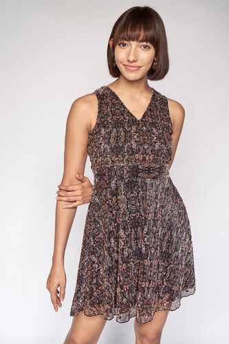 3 - Brown Floral Fit and Flare Dress, image 3