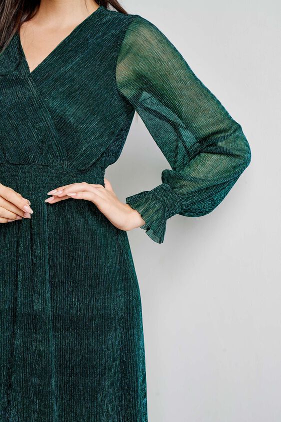 Green Solid Flared Dress, Green, image 5