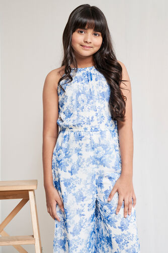 White and Blue Floral Straight Jumpsuit, White, image 4