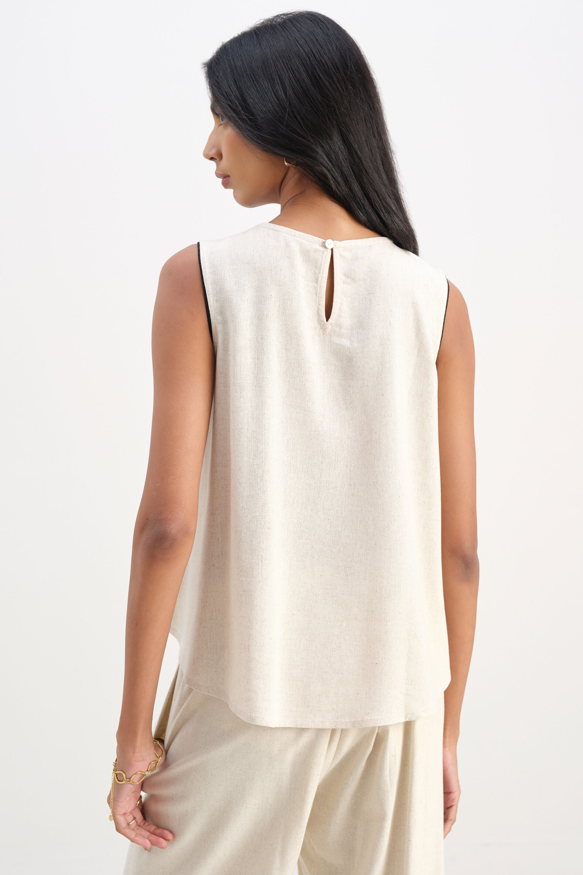 Night Garden Embroidered Natural Linen Top, Natural, image 5