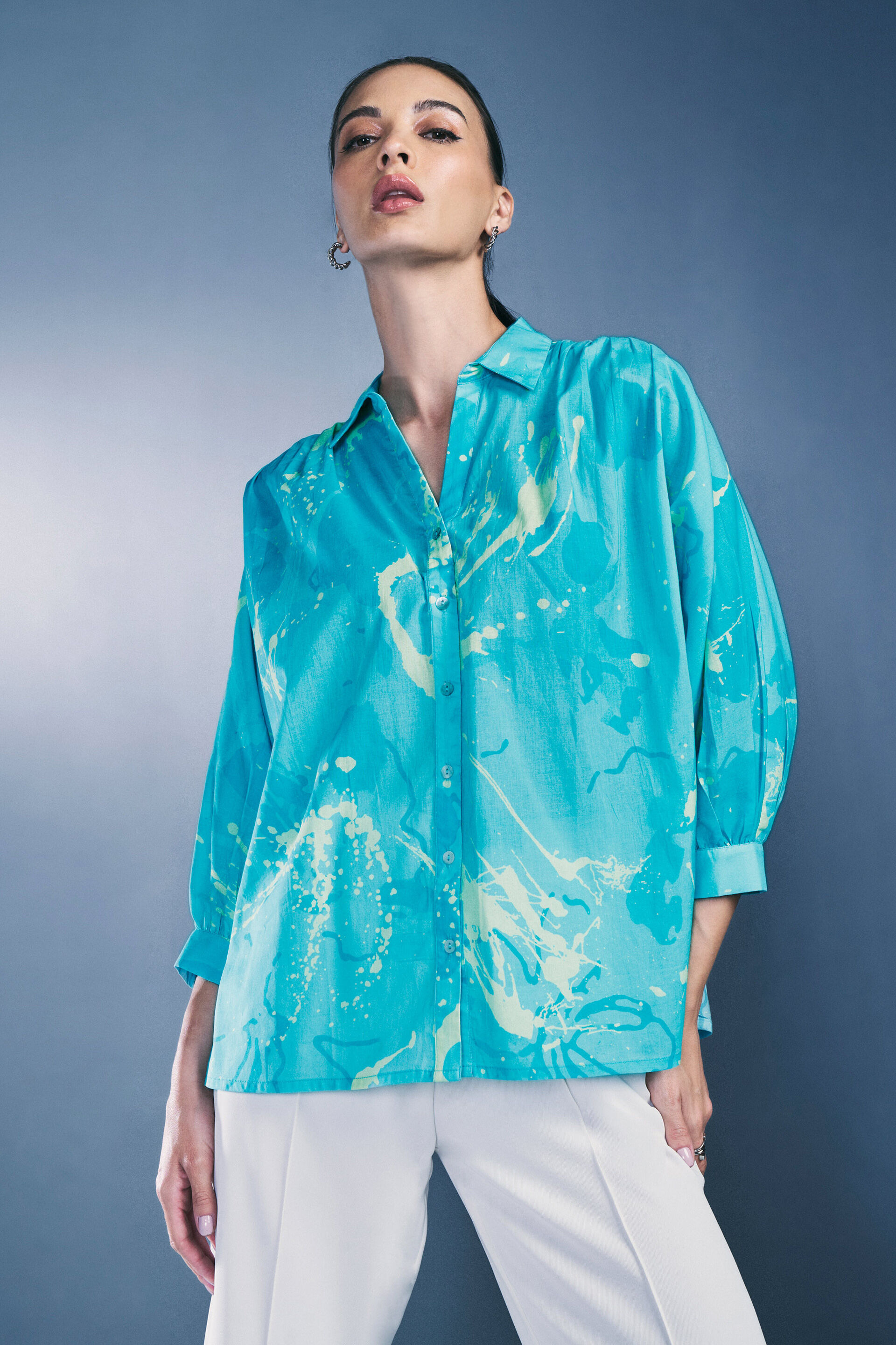 Island Vibes Cotton Shirt, Turquoise, image 3