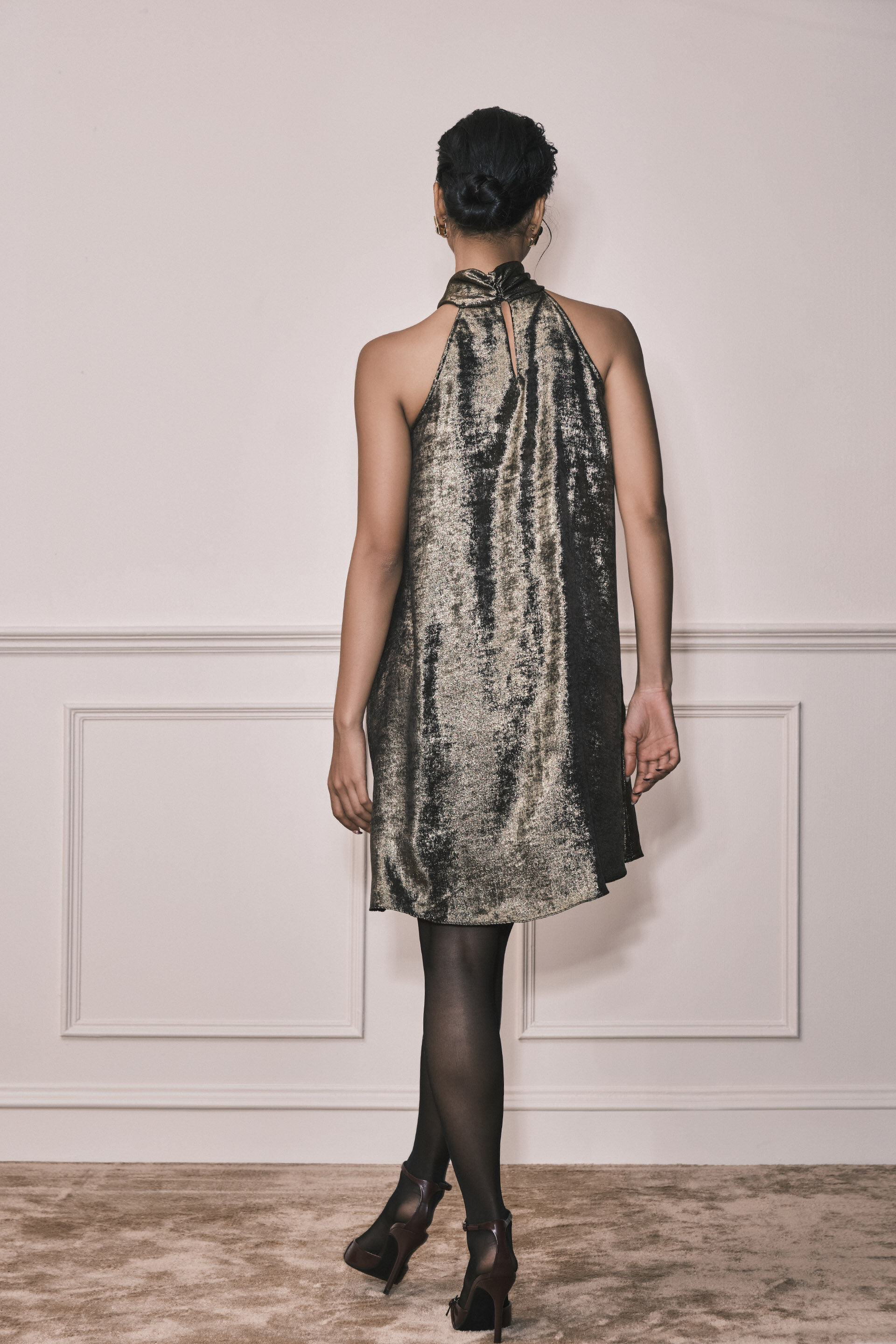 Champagne Sunsets Metallic Mini Dress, Gold, image 4