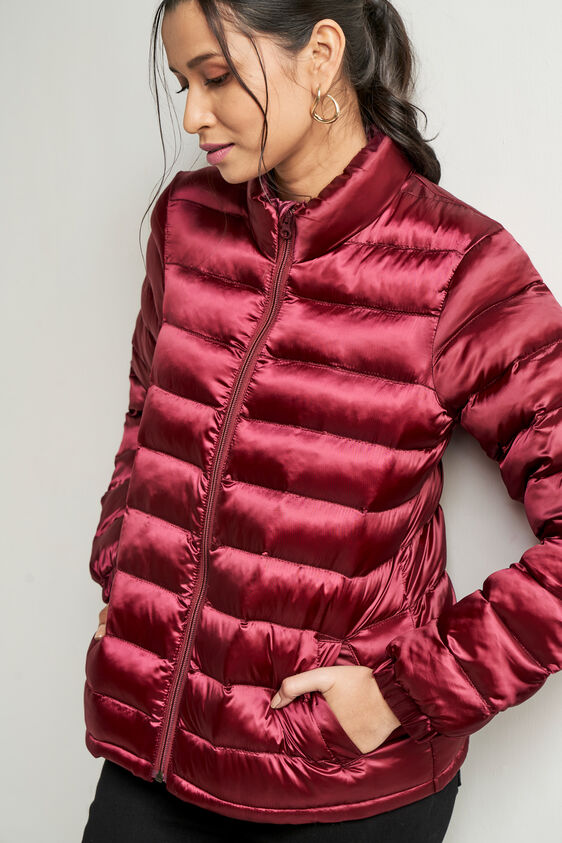 Maroon Self Design Straight Jacket, Maroon, image 2