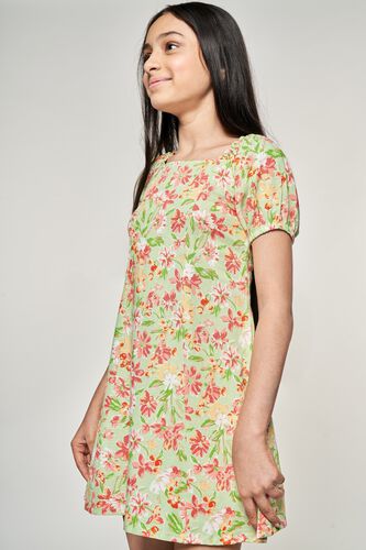 5 - Lime Floral Printed Fit And Flare Dress, image 5