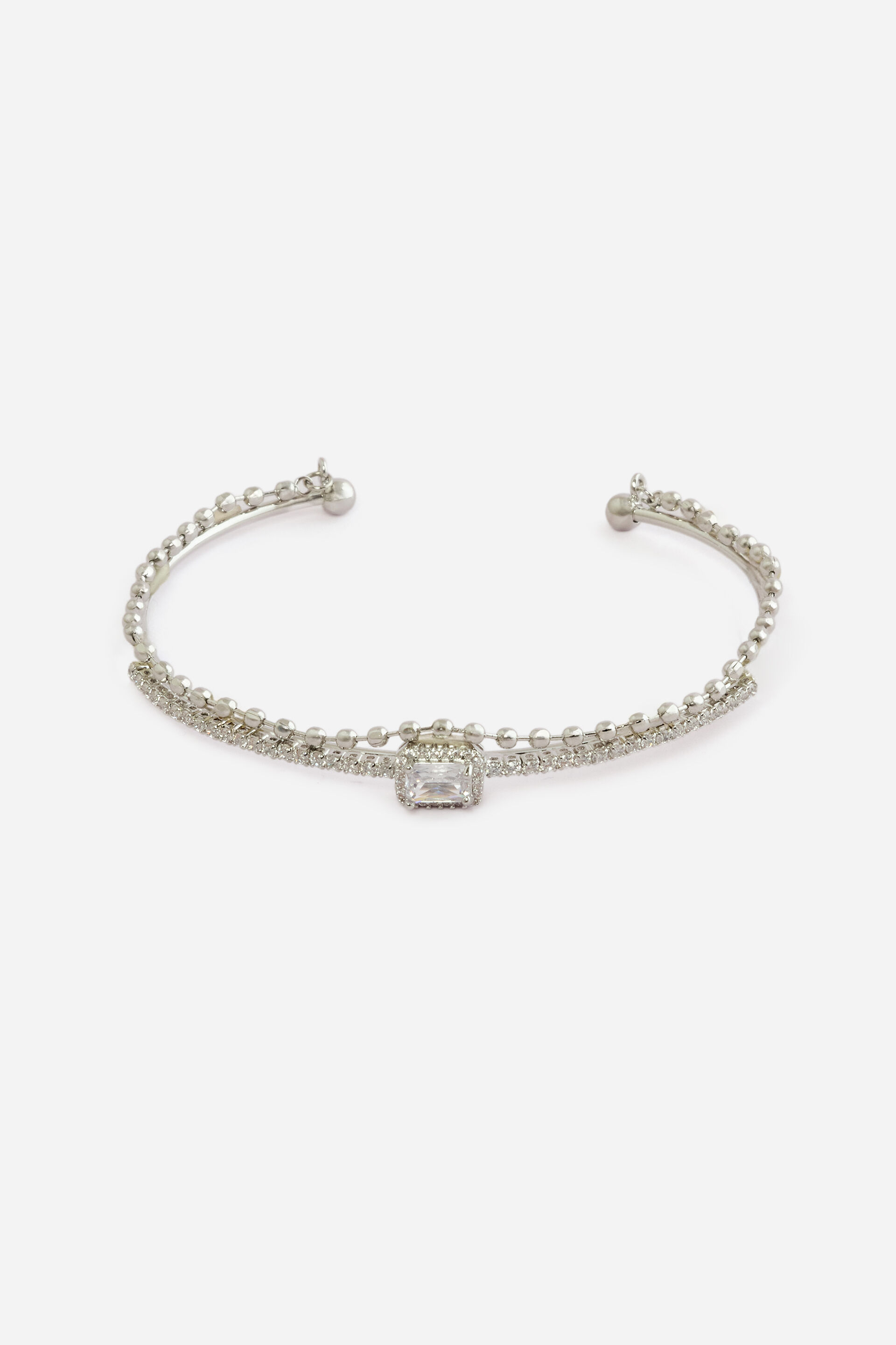 Silver Embellished Cuff & Heart Chain Bacelet, , image 1
