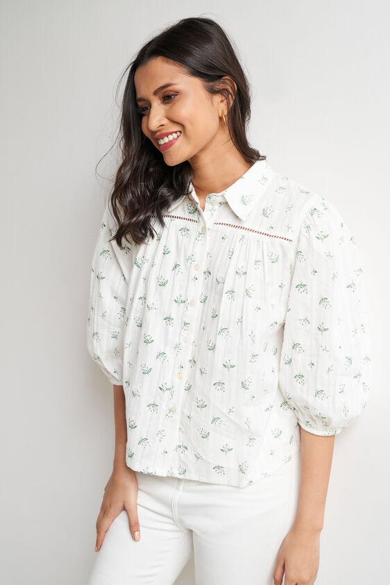 White Floral Straight Top, White, image 3
