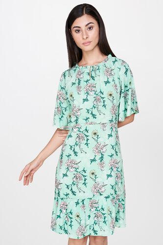 1 - Midnight Green Floral Fit and Flare Dress, image 1