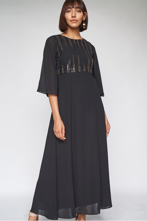 4 - Black Solid Fit and Flare Gown, image 4