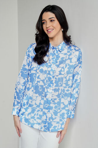Blue And White Floral Straight Top, Blue, image 3