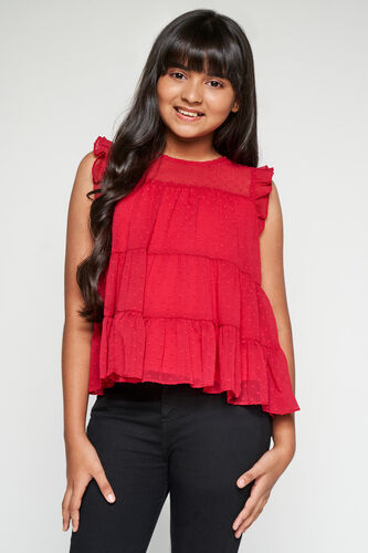 Red Solid Flounce Top, Red, image 3