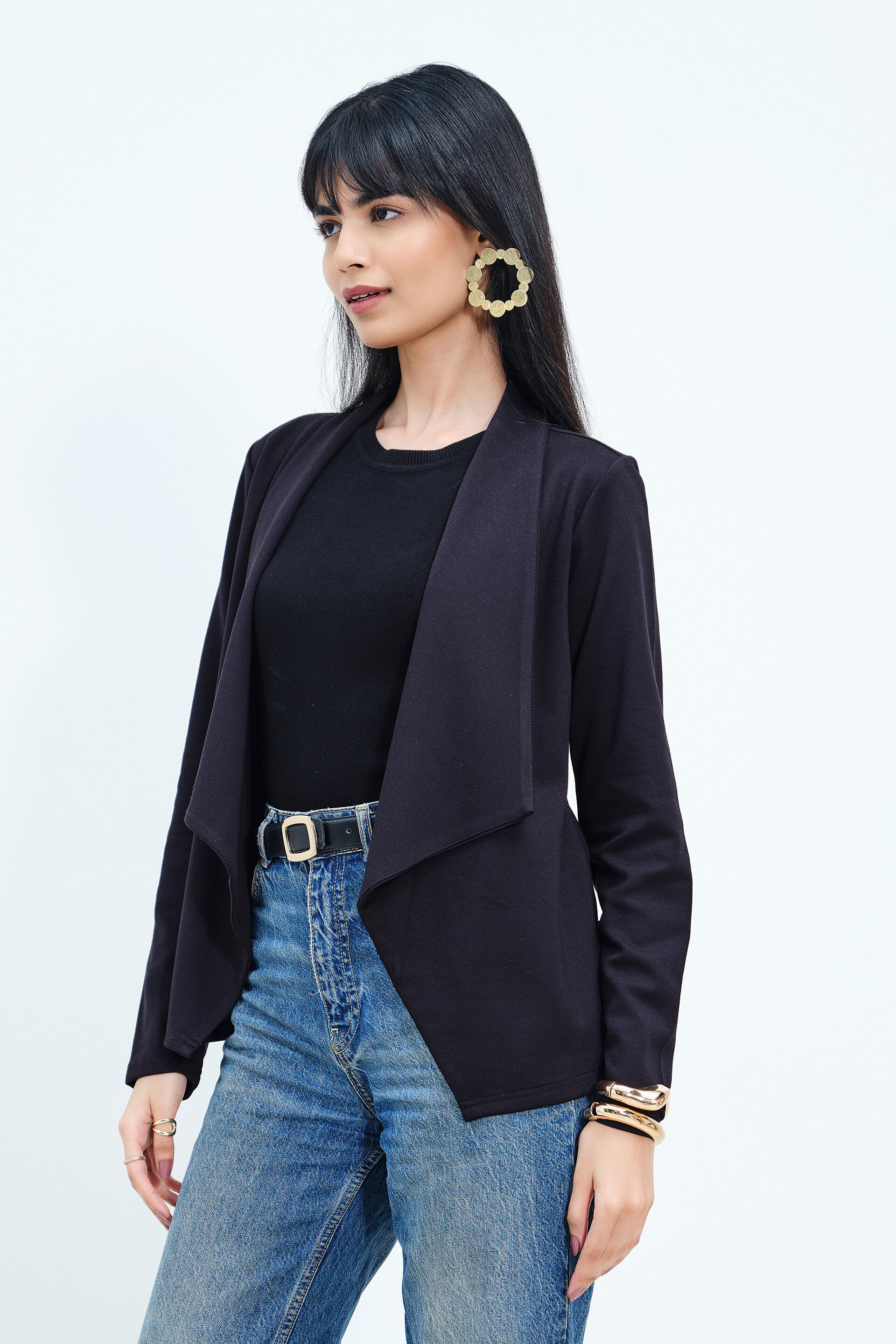 Shawl Collar Black Shrug, Black, image 3