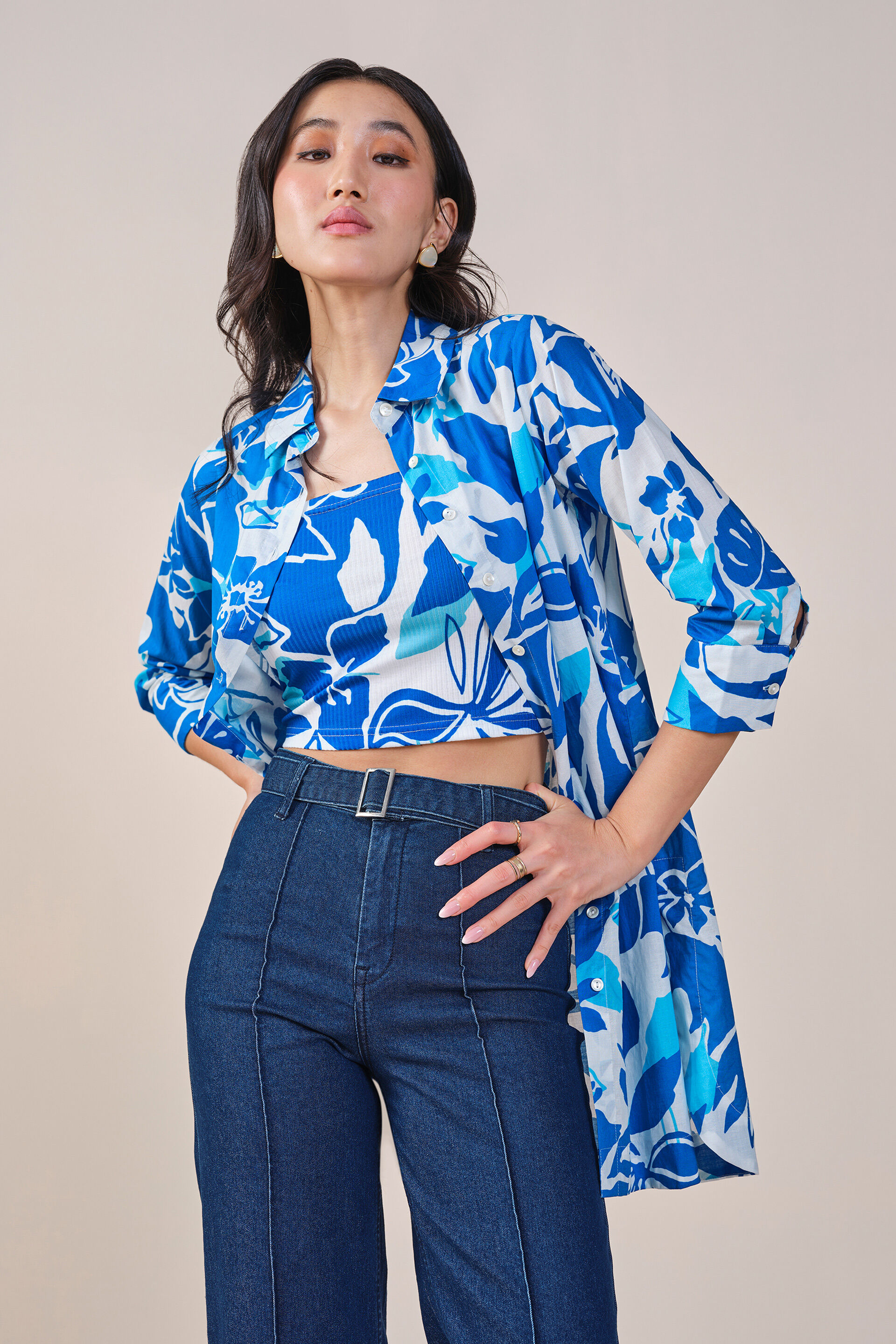 Floral Grace Shirt Set, Blue, image 6
