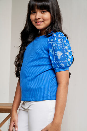 Blue Floral Straight Top, Blue, image 4