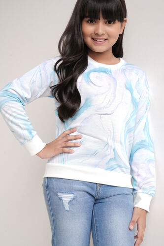 White and Blue Abstract Straight Sweatshirt, White, image 4